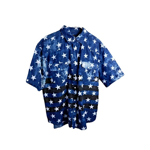 Vintage Cotton Traders Sport Mens Size L Blue and white Stars pearl snap button - Picture 1 of 7